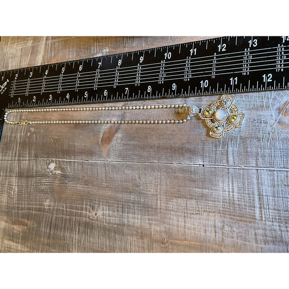 BA BALI STERLING SILVER 925 18K YG PEARL, SKY BLUE TOPAZ & PERIDOT CROSS PENDANT - Picture 4 of 5